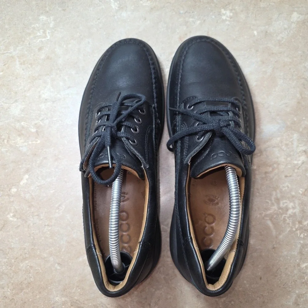 Ecco Shoes Mens Size 9.5 Black Leather Moc Toe Lace Up Casual Comfort Walking